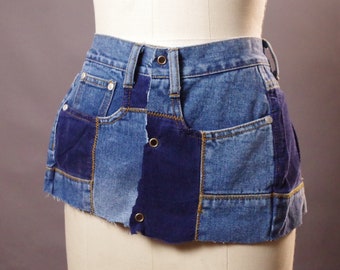 Upcycled Denim Patchwork Belt: Ripped Jean & Leather Wrap - Etsy display picture 2