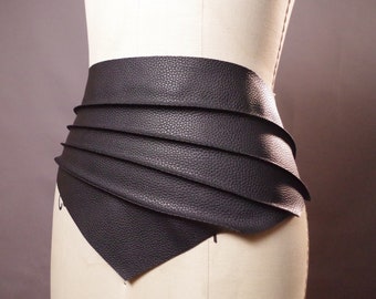 Vegan Leather Obi Belt - Black Leather Obi Belt - Women's Wrap Belt - Goth belt - Bat