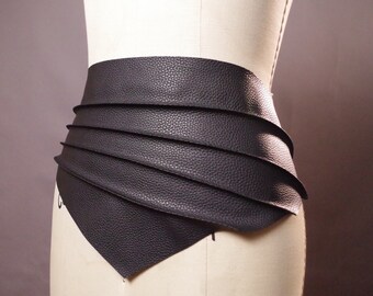 Faux Black Leather Belts - Leather Wrap Belt - Black Leather Obi Belt - Leather Bib Necklace - Leather Accessories - Fashion Accessories