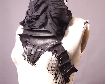 Safety Pins Leather Scarf: Goth Neck Piece
