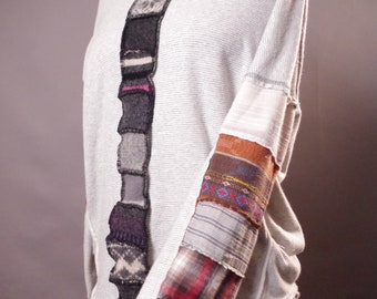 Handmade Patchwork Wool Top: Upcycled Unique Clothing (US Size 12-Large)