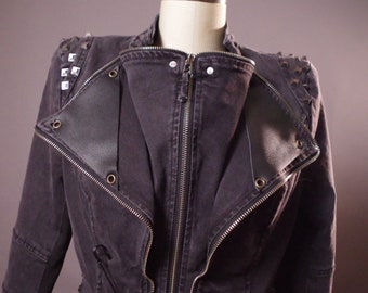 Mehrzweck-Jeans-Lederjacke, Moto-Lederjacke, Punk-Nietenjacke