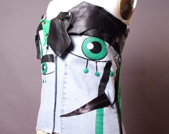 Upcycled Denim Corset Top: Eyes Jean Bustier, Street Wear