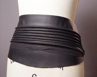 Vegan Leather Obi Belt - Black Leather Obi Belt - Faux Leather Black Belt - Fashion Accessories