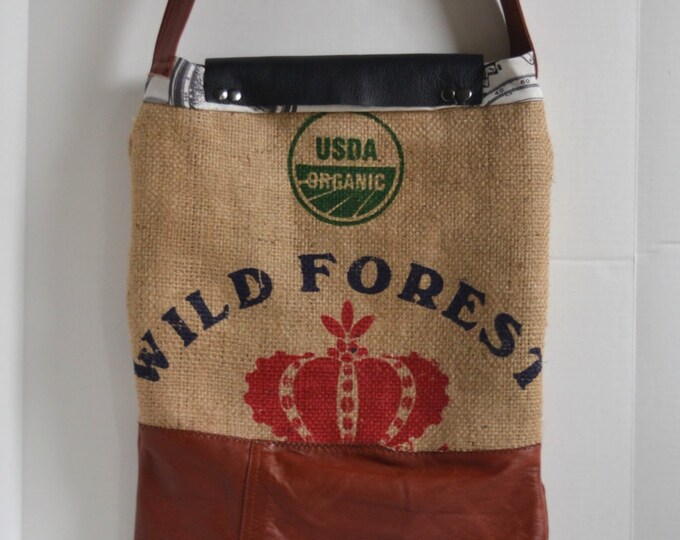 Burlap and Leather Tote Bag - Coffee Burlap Tote - Leather Tote Bag ...