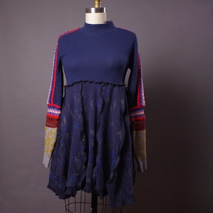 OOAK Patchwork Sweater Dress: Upcycled Merino Wool, Size 6-10