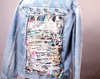 Upcycled Ripped Denim Jacket: Distressed Art-to-Wear Jean Jacket