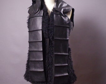 Faux fur soft  Vest, Unique Avantgarde Black  Vest, Leather sleeveless jacket vest