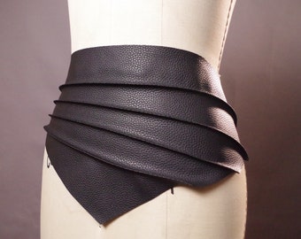 Vegan Leather Obi Belt - Black Leather Obi Belt - Women's Wrap Belt - Leather Fashion Accessories