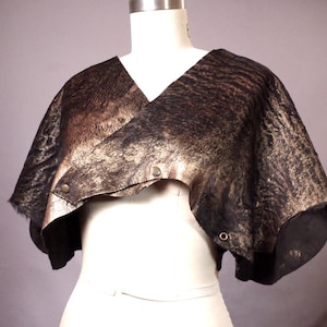 Bronze Brown Leather Poncho Jacket, Avant Garde Statement Piece