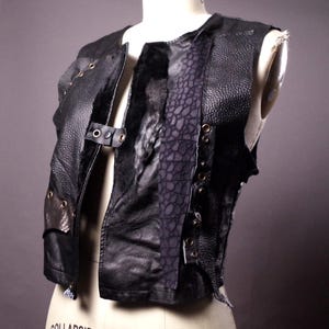 Goth Leather Vest Women, Patchwork Faux Fur Grommet Vest, Alternative Fashion