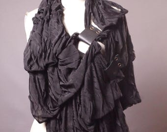 Black Ripped Distressed Scarf: Edgy Goth Fashion, Multi use with leather