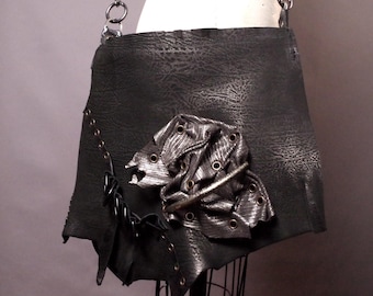 OOAK Genuine Leather Purse: Black and Silver, Cross or Shoulder Bag