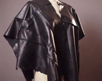 Genuine Leather Poncho Jacket - Up-cycled Leather Poncho - Dark Fashion Avantgarde leather poncho - Goth Clothes