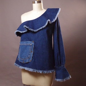 Up-cycled Jean Top, Unique Denim Top, Jean Denim Blouse Top,  Street wear