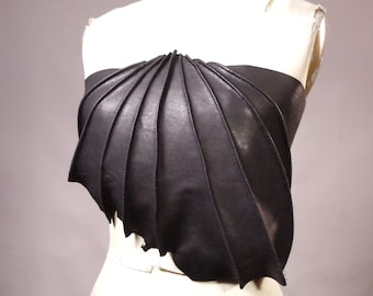 Unique Leather crop top: Goth bustier, Asymmetric twisted design
