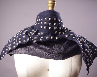 Studded Leather Black Scarf Up-cycled Leather scarf Unisex leather scarf Goth Accessories