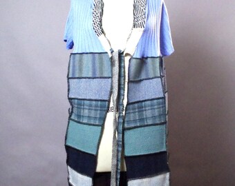 OOAK Maxi Wool Cardigan: Patchwork Upcycled Long Jacket, Luxury Clothing