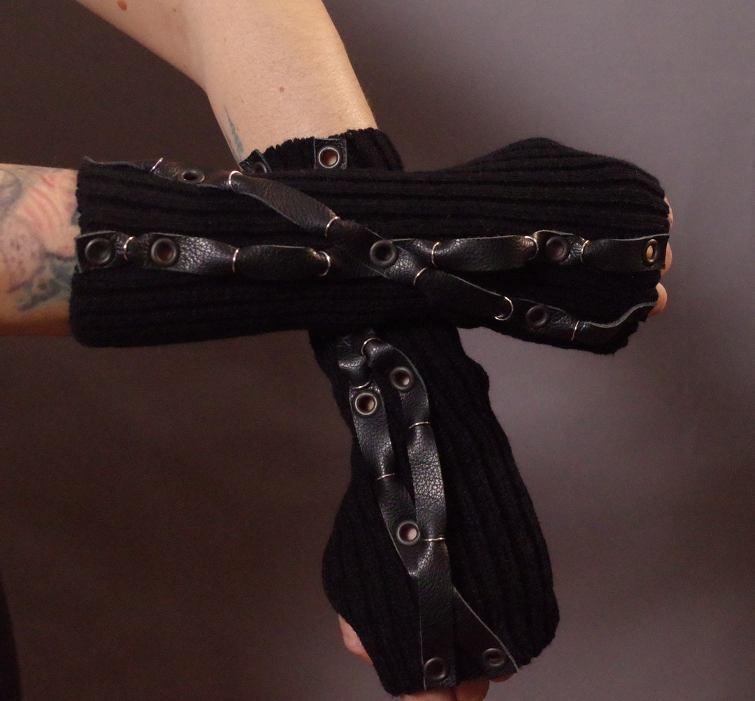 Leather Arm Warmers Goth Black Long Gloves Goth Etsy