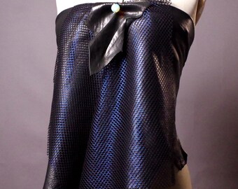 Handmade black leather top, Corset Bustier with a moonstone