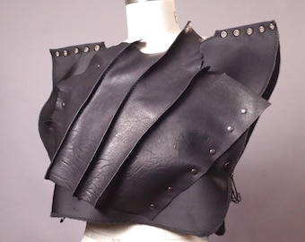 One size Leather top, Goth Black Crop, Alternative Fashion