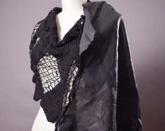 Goth Leather Scarf  Ripped leather big scarf Goth Accessories Leather poncho