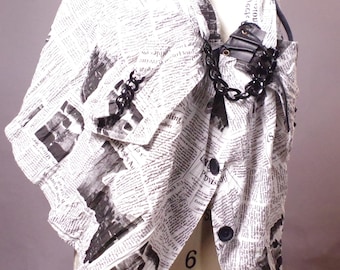 Upcycled Newspaper Cotton Poncho: Multi Use Summer Cape, One size