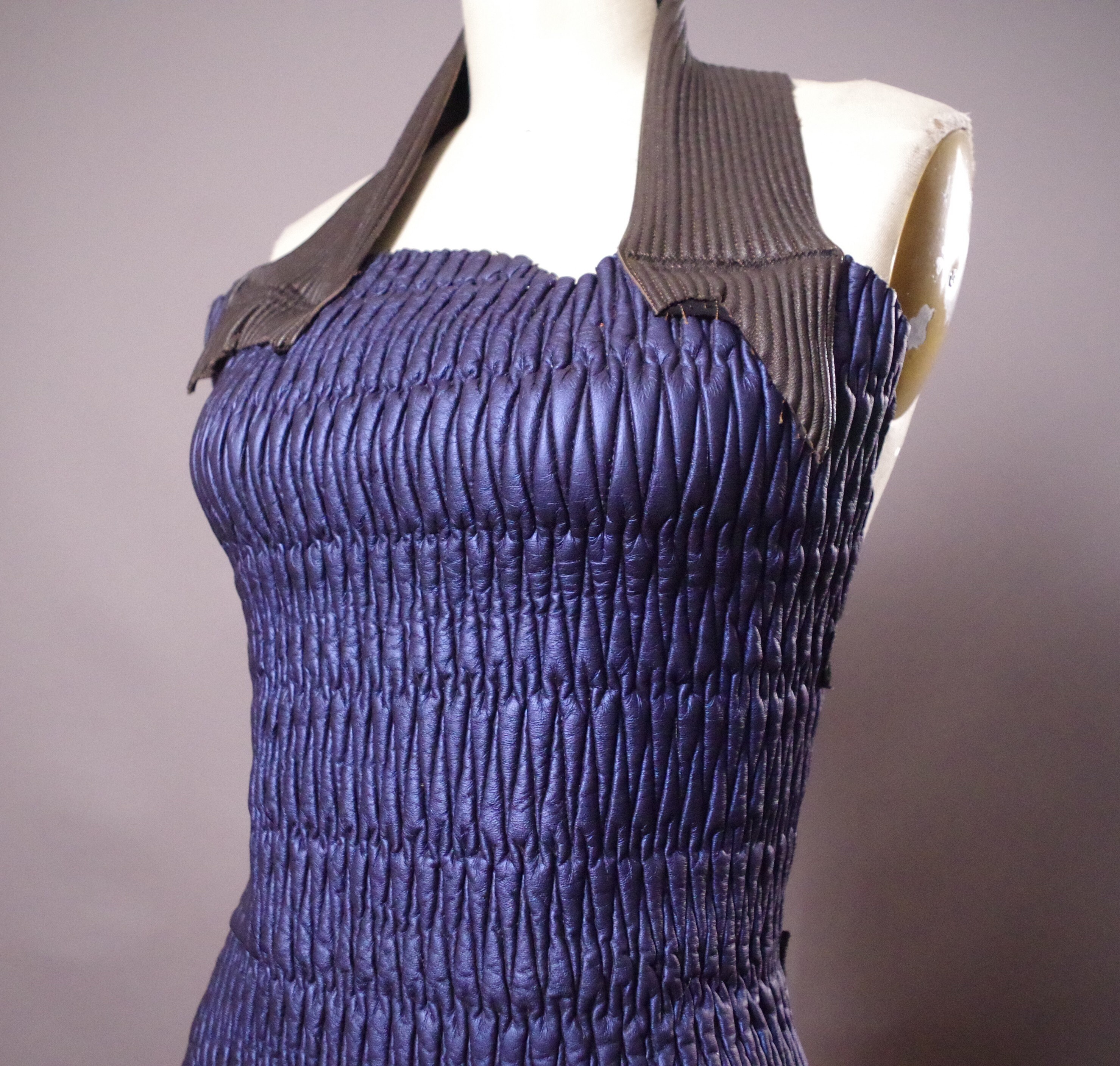 Cyberpunk leather top, Festival leather halter top, Party bustier
