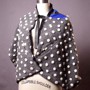 Up-cycled Polka Dot Wool Caplet: Unique Winter Poncho Cape