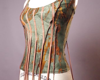 Fairy Upcycled Fringe Top: Whimsical Green Halter Top, Goblin core style