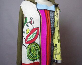 Upcycled Women Mohair Blend Sweater: Funky Colorful Alpaca Sweater