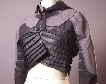 Cyberpunk Leather Hoodie Jacket: Upcycled Sci-Fi Wear, OOAK