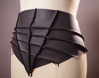 Vegan Leather Obi Belt - Black Leather Obi Belt - Women's Wrap Belt - Goth belt - Bat - Vampire