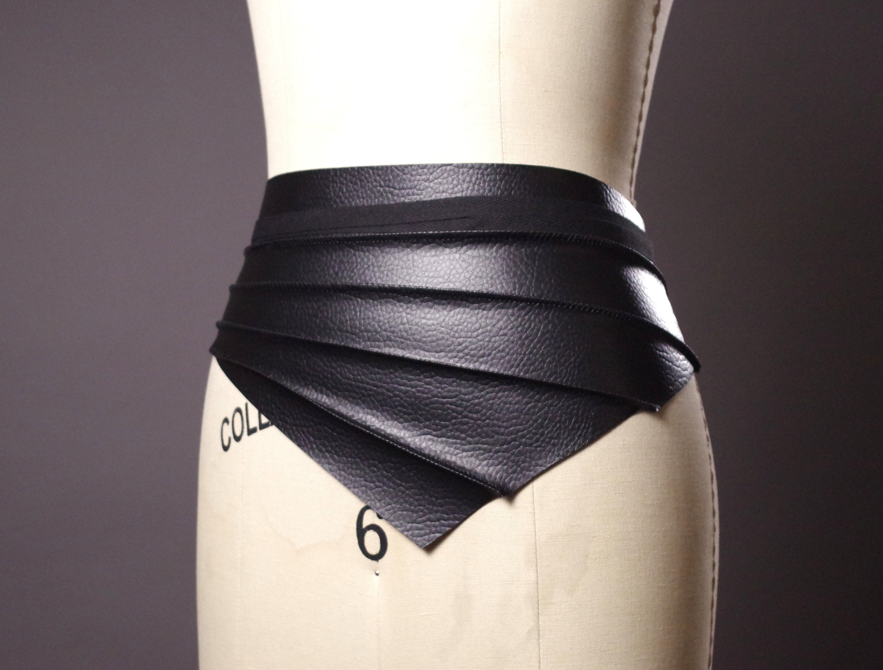 Vegan Leather Obi Belt - Black Leather Obi Belt - Women's Wrap Be…