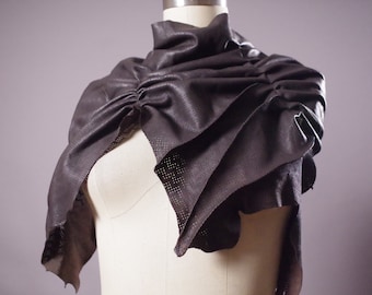 Genuine Leather Scarf Ruffled  Leather Scarf Leather Accessories