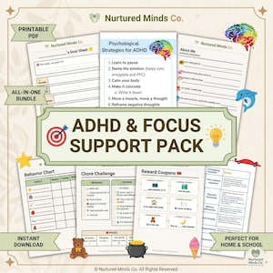 ADHD Focus Support Pack for Kids | Executive Function Worksheets, Behavior Charts (Digital Download)