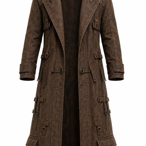 Distressed Brown Hooded Duster Coat