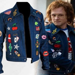 Elton John Rocketman Taron Egerton Blue Star Party Concert Musical Movie Tribute Denim Jacket, ultimate fan cosplay costume for halloween