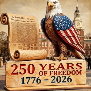 Amerika 250 Jahre Freiheitsadler-Dekor, Unabhängigkeitserklärung Handgefertigtes Holzdisplay (1776-2026), ein schönes Geschenk