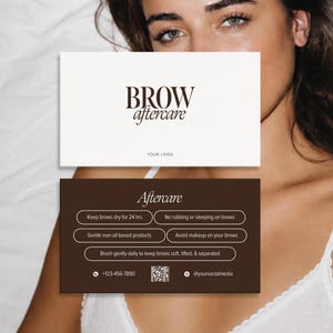 Tarjeta de instrucciones para el cuidado posterior a la laminación de cejas / Plantilla editable de Canva Beauty / Cuidado del cliente para artistas de cejas y esteticistas / Descarga instantánea