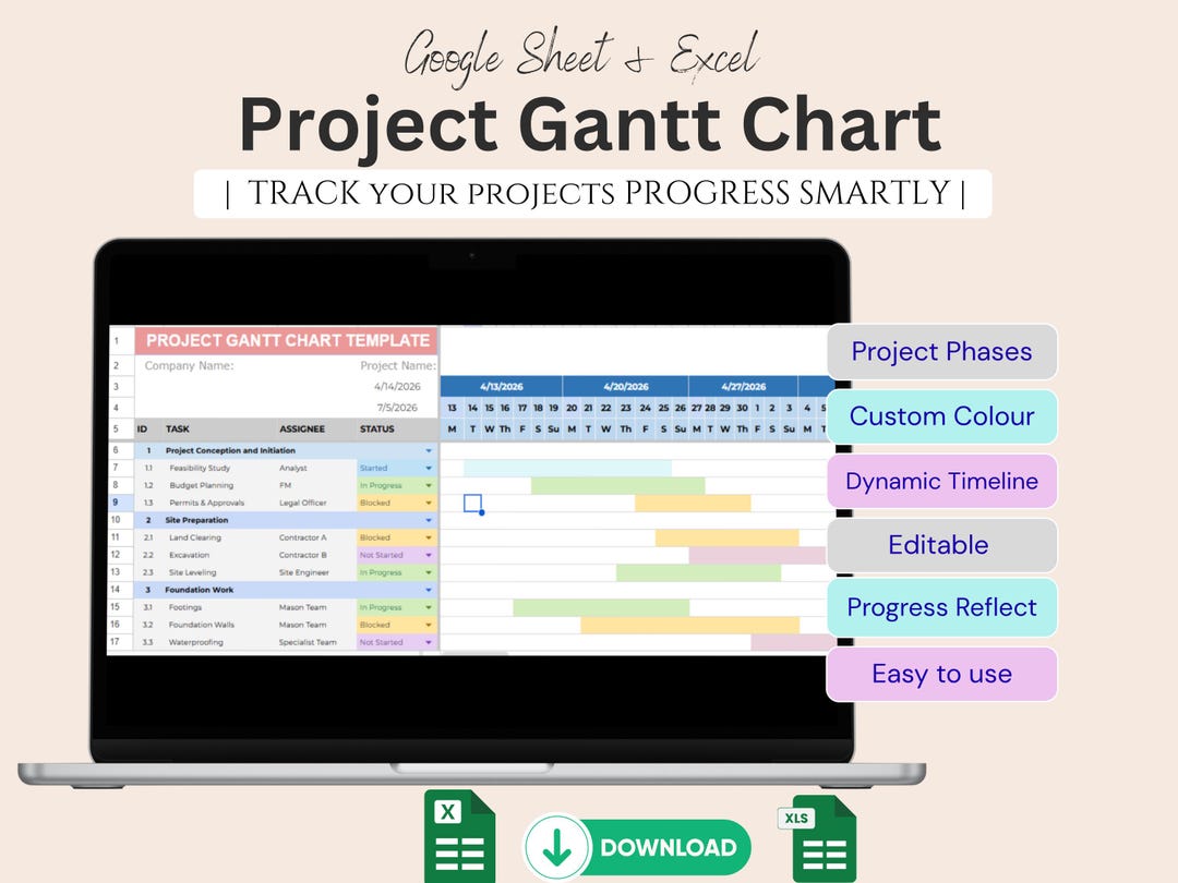 Excel Gantt Chart Template | Google Sheets Project Timeline Tracker ...
