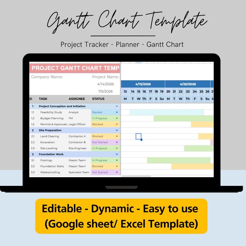Excel Gantt Chart Template | Google Sheets Project Timeline Tracker ...