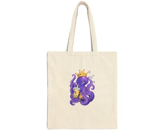 Bolso de mano con pulpo morado y corona / Ilustración