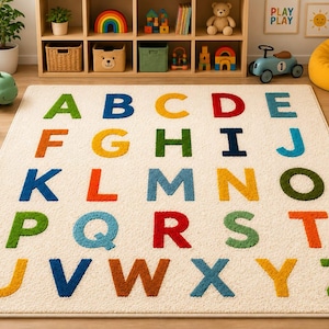 Alphabet Rug for Kids Room, ABC Learning Rug, Hand Tufted Wool Alphabet Carpet, Montessori Nursery Decor, Educational Area Rug