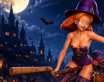 Halloween Witch Girl STL, Pumpkin Witch 3D Print File, Fantasy Witch Figure, Halloween STL Model, Resin Printable Statue, Digital Download