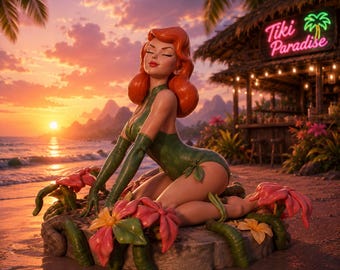 Poison Ivy-inspirerad STL-fil för 3D-utskrift, Fantasy Pin-up-flicka-staty