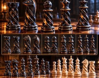 Luxury Chess STL Bundle, Twisted Spiral Chess Pieces, Minimalist Collectible Set