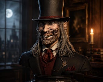 Gothic Horror Bust STL, Victorian Gentleman Statue, Dark Fantasy Resin Model (Digital Download)
