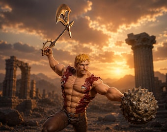 Retro Fantasy Barbarian Warrior STL Figure, Muscular Action Statue (Digital Download)