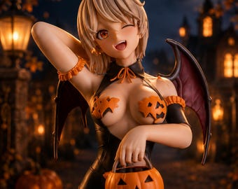 Halloween Succubus Anime Girl STL Figure | Pumpkin Bat Wings (Digital Download)